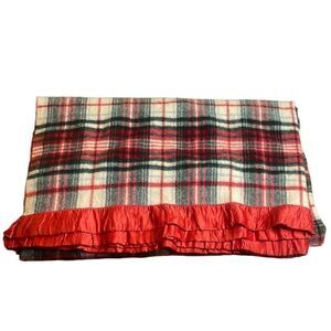 Vintage Pearce Red Green Yellow Tartan Plaid Wool Blanket Satin Trim 84 x 73